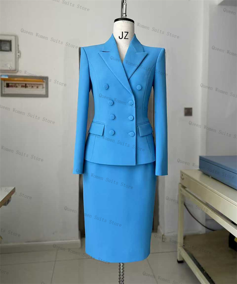 Women'S Formal Wear For A Wedding Guest - Sky Blue Women Suit Skirt Set