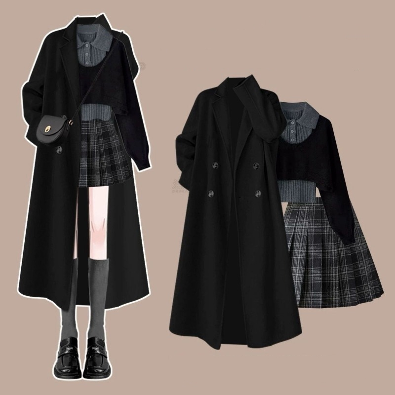 Pencil Skirt Midi - Women's Korean Autumn Winter Graceful Black