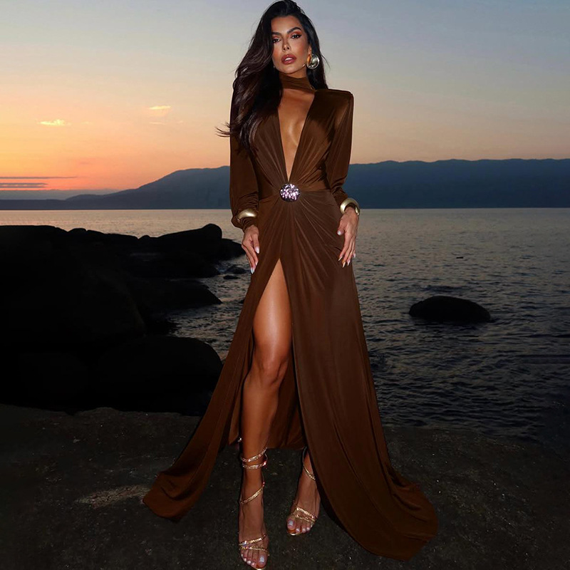 Women'S Holiday Formal Wear - Brown Autumn Women Prom Dress Sexy