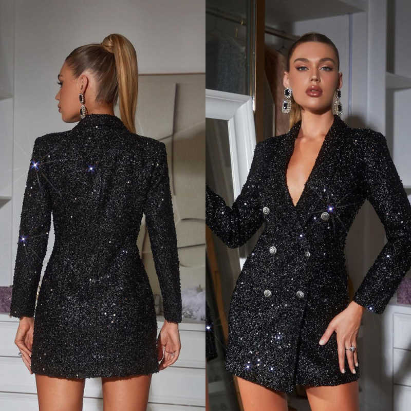 Women Formal Wear With Tie - Sequined Women Blazer Dress Formal Sequins