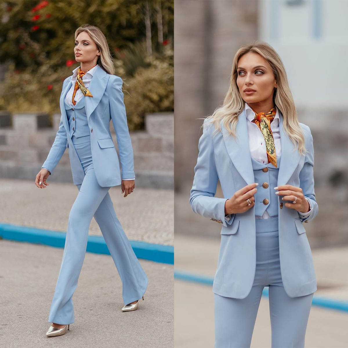 Women Formal Suits Sky Blue Pe - огляд і ціна Women Formal Wear With Tie