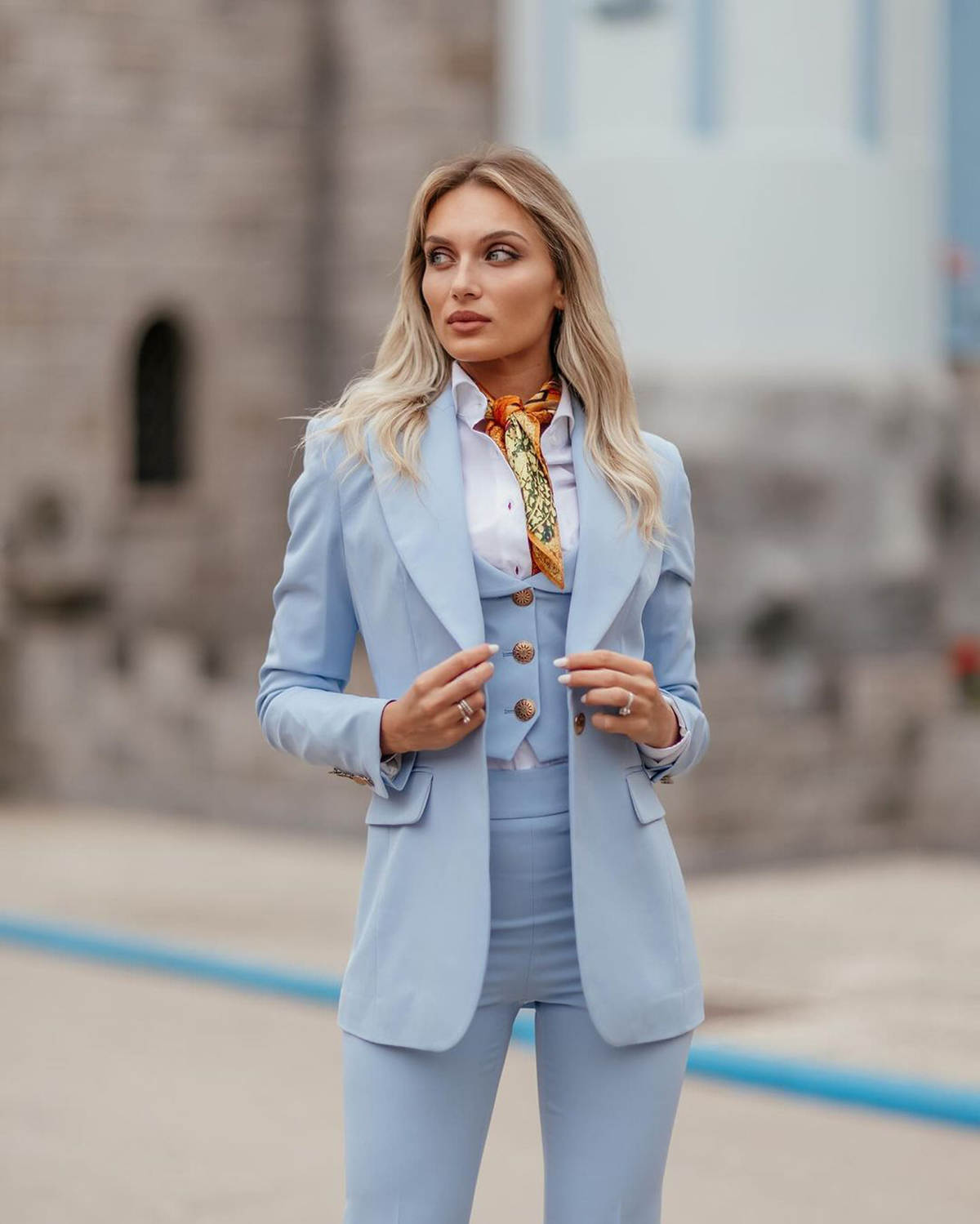 Women Formal Suits Sky Blue Pe - огляд і ціна Women Formal Wear With Tie