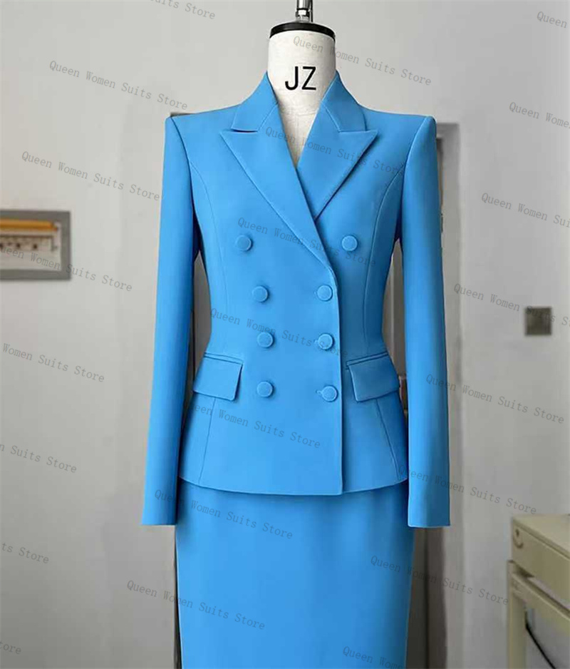 Sky Blue Women Suit Skirt Set  - огляд і ціна Women'S Formal Wear For A Wedding Guest
