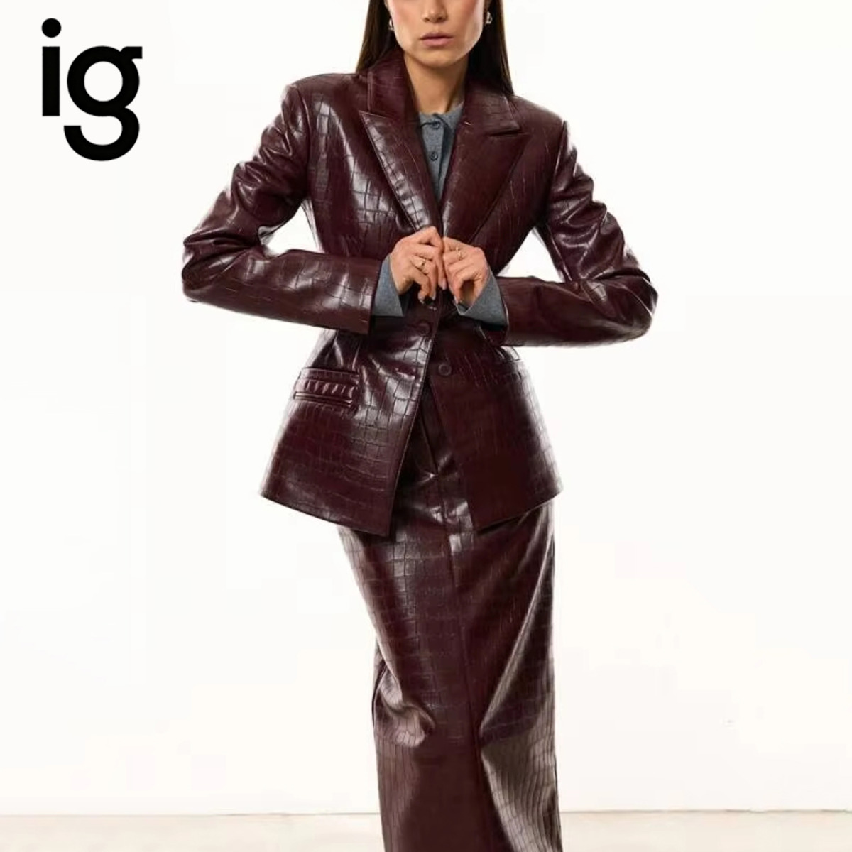 IG Women Burgundy Croc Faux Le - огляд і ціна Pencil Skirt Midi