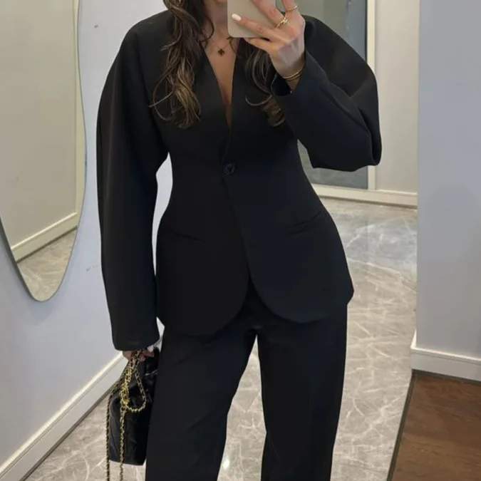 2025 New Women Black V Neck Wa - огляд і ціна Women Formal Wear With Tie