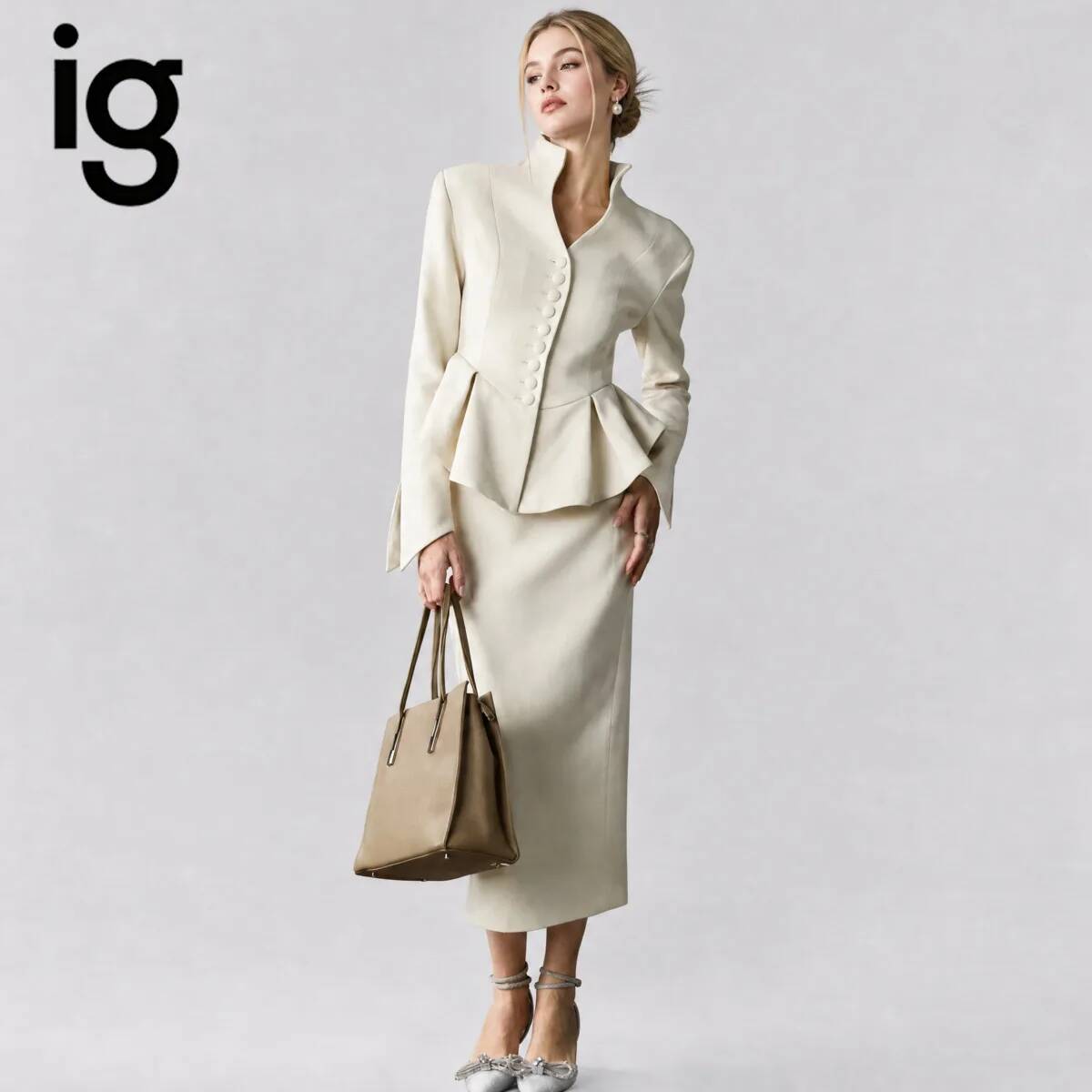 IG26 Women's Stand Collar Pepl - огляд і ціна Pencil Skirt Midi