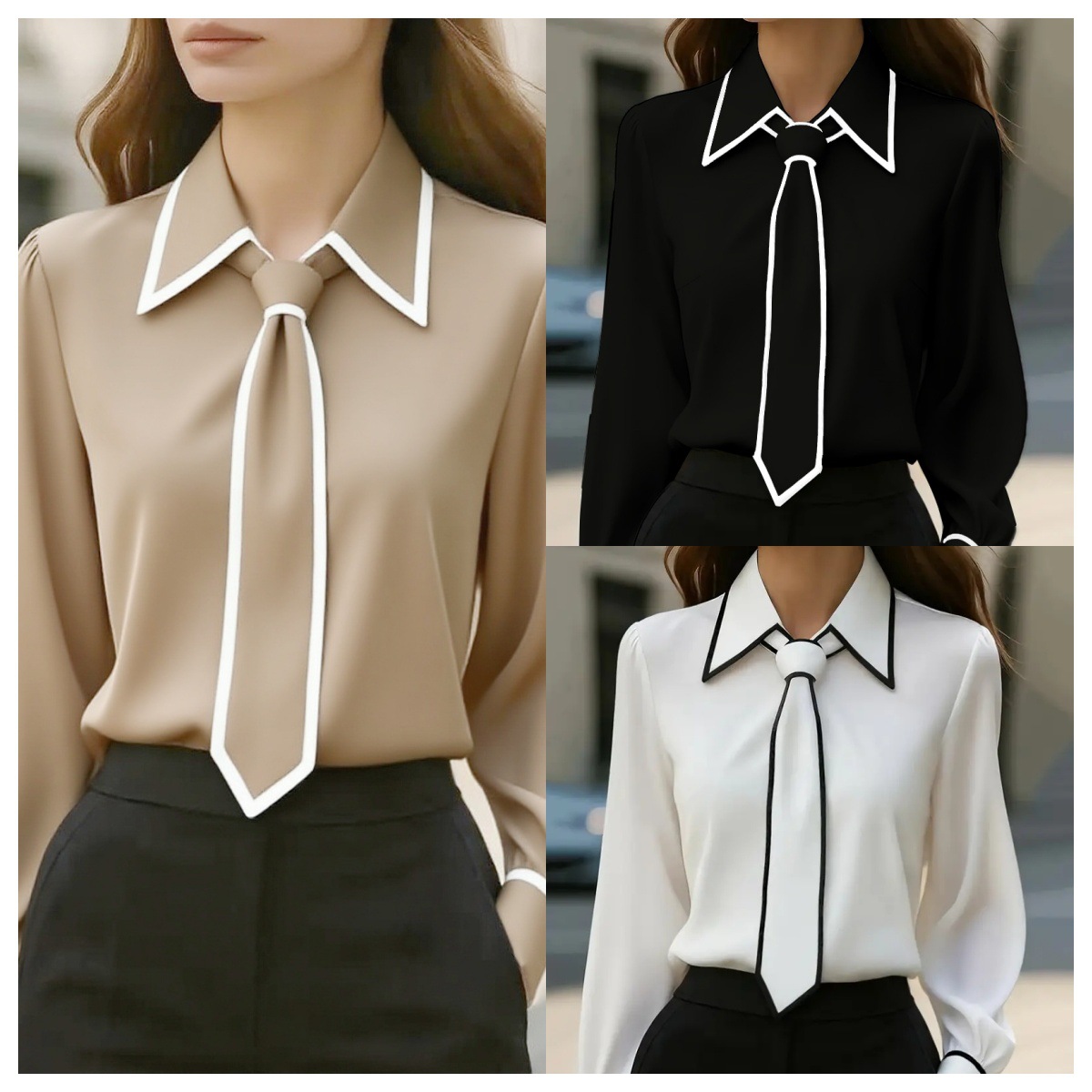 Women's Contrast Trim Tie Neck - огляд і ціна Women Formal Wear With Tie