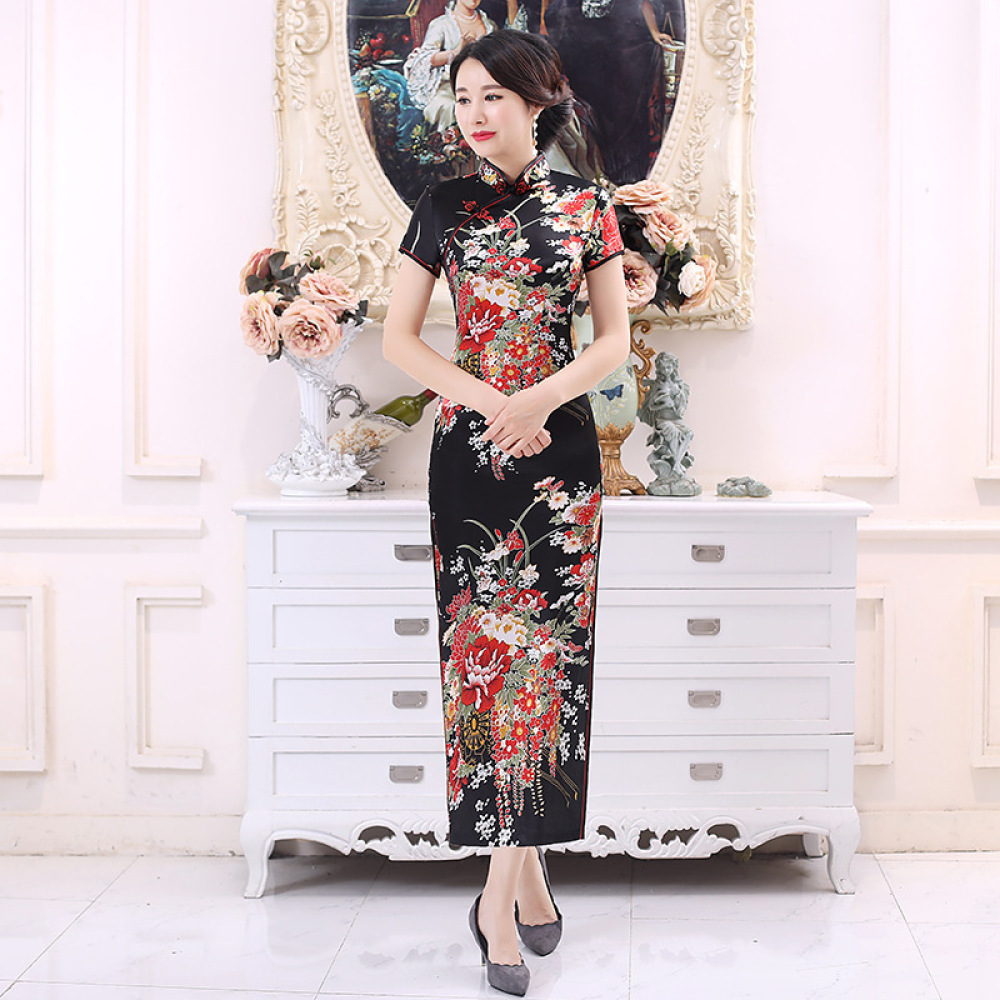 Classic Satin Cheongsam Long D - огляд і ціна Women Formal Wear For Plus Size